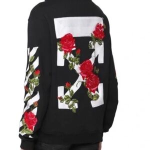 Off-White Black Sweater with Red Floral Accents